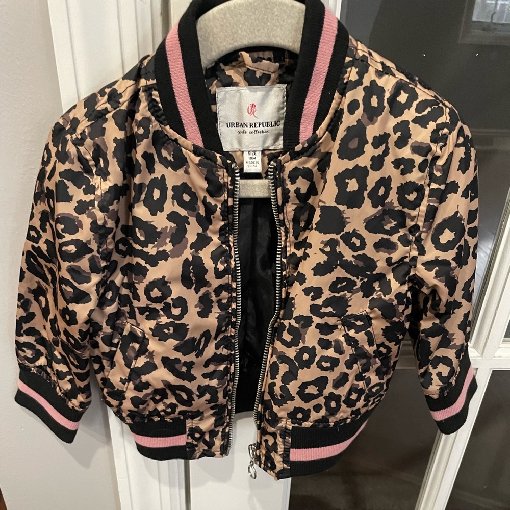 Urban republic zip up bomber jacket 12-18 mo cheetah print